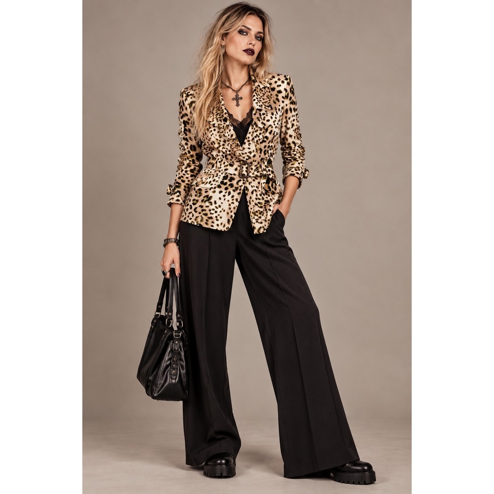 Fenn Wright Manson Silk Leopard Print Belted Ruffle Jacket Office Goth Medium